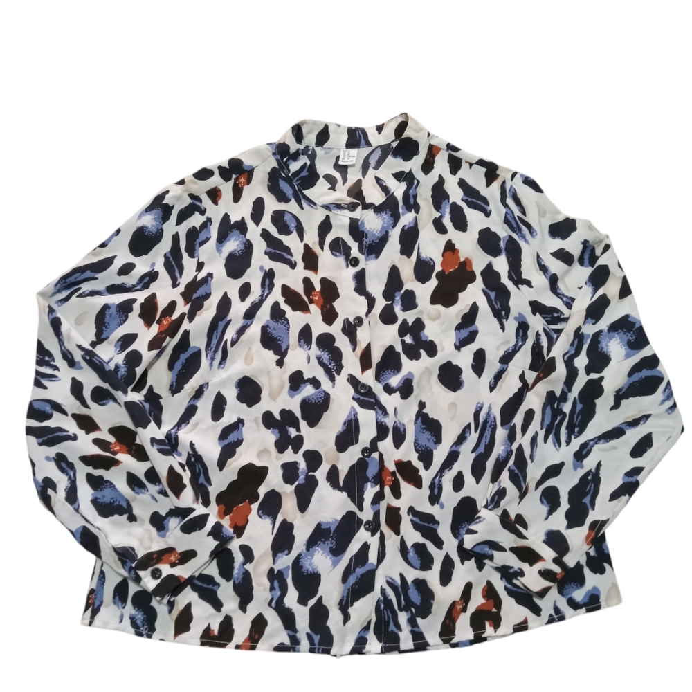 Women button front long sleeve short length leopart print size XL